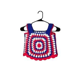 Handmade Girls Crocheted Tank Top Size Small Patriotic Red White Blue